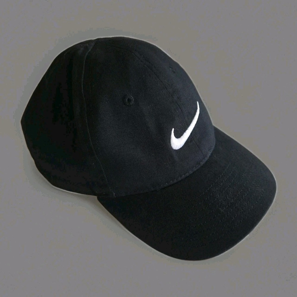 Boys Baseball Cap Nike Black Hat Kids Embroidered White Swoosh Adjustable 4-7 - Picture 2 of 5